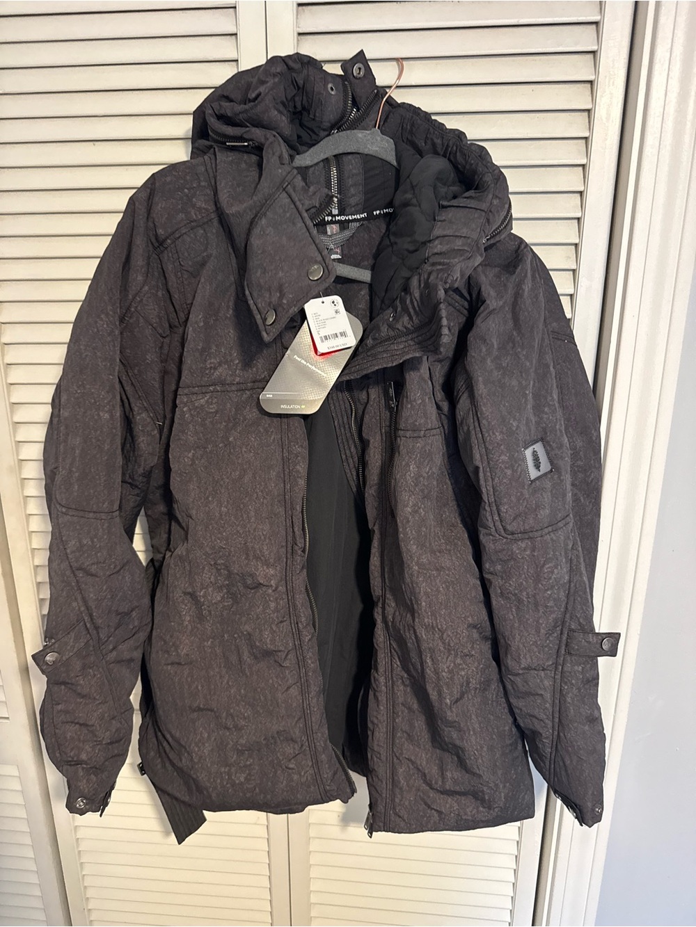 Free People Women's Black Quilted Hooded Puffer Jacket